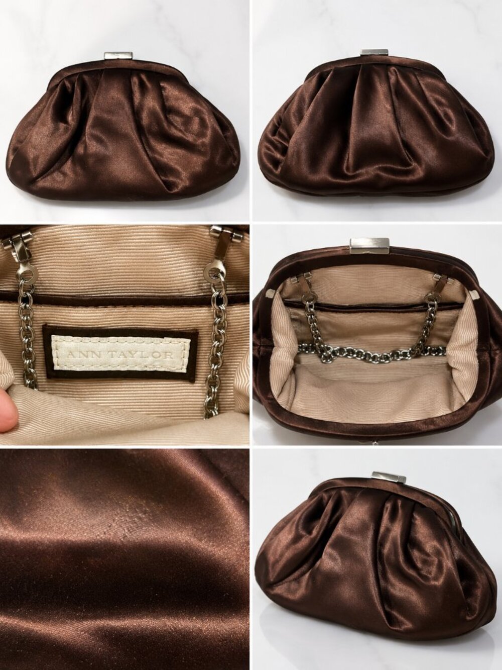 Ann Taylor Brown Satin Clutch Wristlet